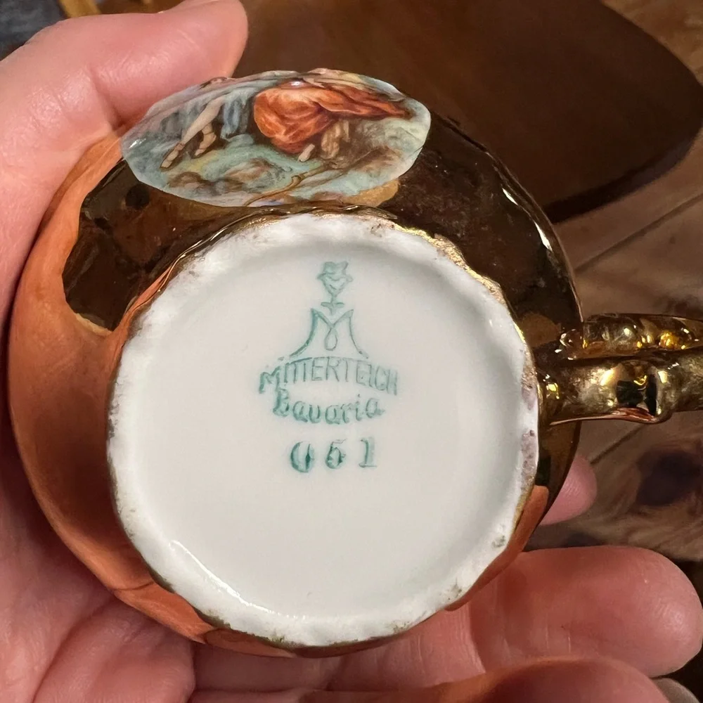 Antique Mitterteich Bavaria Tea Cup & Saucer Made In Germany Gold trim #51